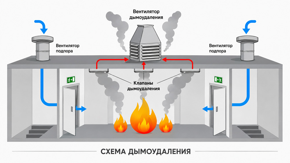 Работа системы дымоудаления